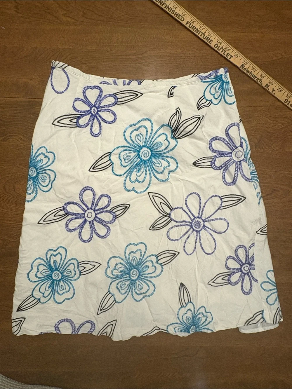 dressbarn White A-Line Skirt with Blue & Purple Floral Print